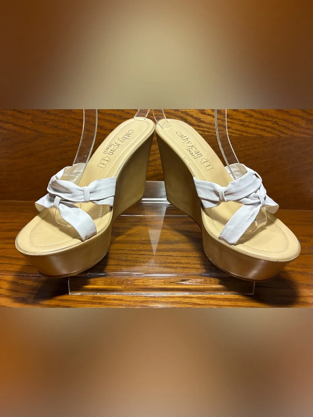 Y2K Vintage Cathy Jean Brazil Platform Wedge Slides White Leather Size 8
